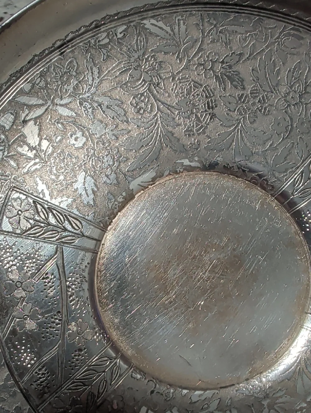 Vintage Silver Plated Floral Engraved 6.5 Inch Plate